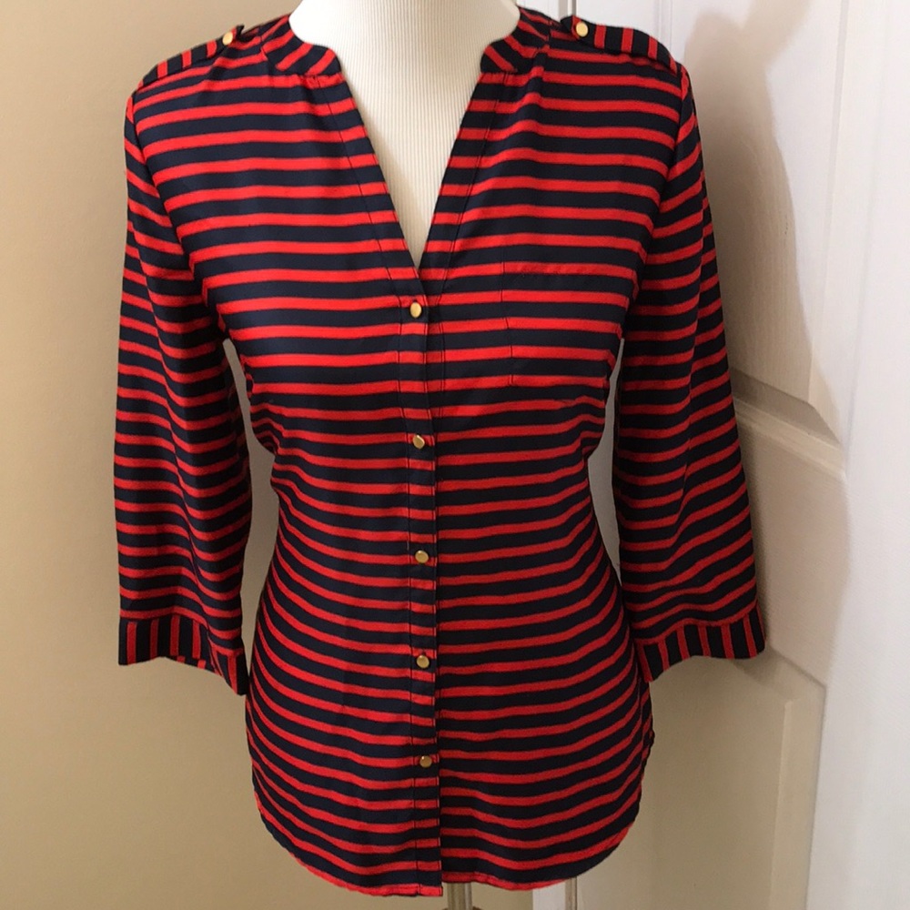 Red and Navy 3/4 Button Up | Medium
